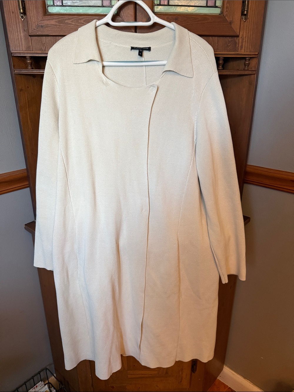 Eileen Fisher Silk Blendt Long Cardigan Coat Duster Cream Off-White XL